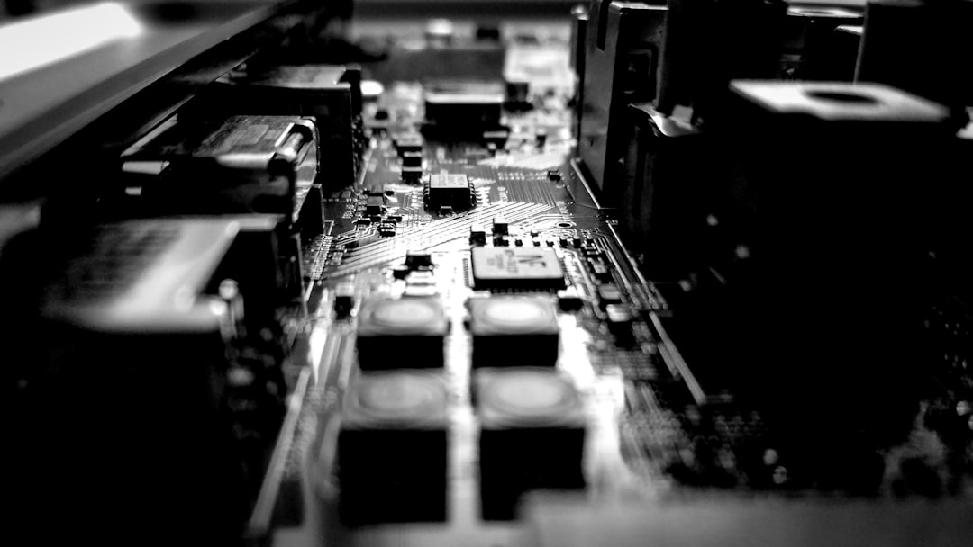 Close-up of a computer circuit board with many components.