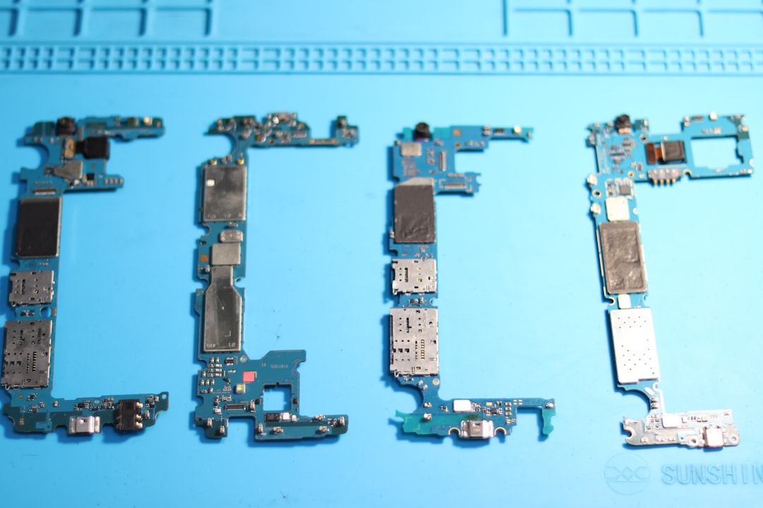 Phone circuit boards are arranged to spell a word.