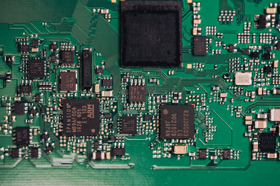 Close-up view of a complex electronic circuit board.
